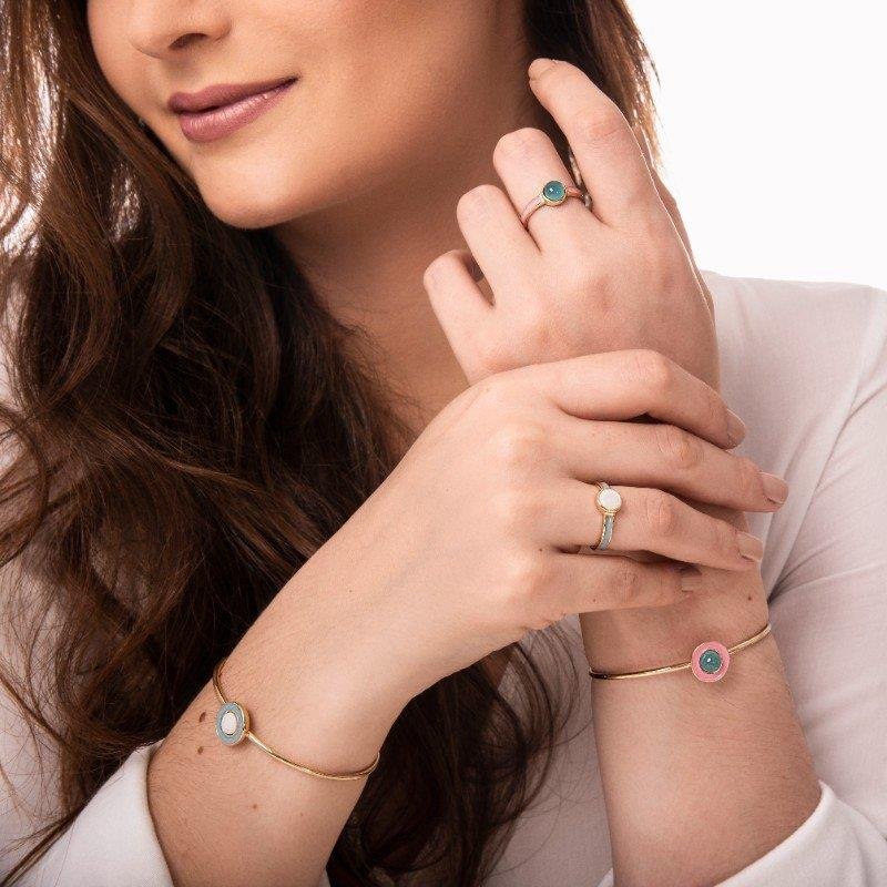 PULSEIRA FOLHEADO A OURO COM ESMALTE VERDE