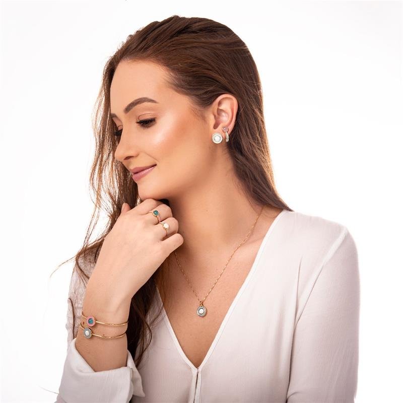 PULSEIRA FOLHEADO A OURO COM ESMALTE ROSA