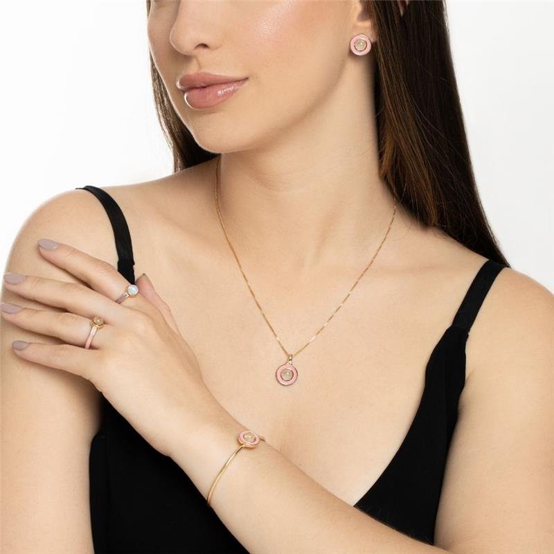 PULSEIRA FOLHEADO A OURO COM ESMALTE ROSA