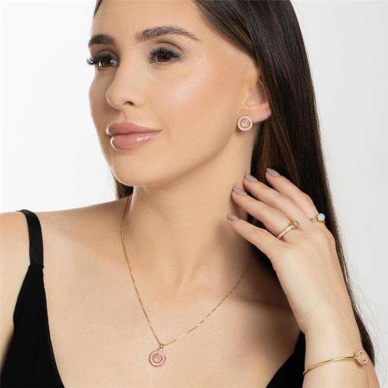 PULSEIRA FOLHEADO A OURO COM ESMALTE ROSA