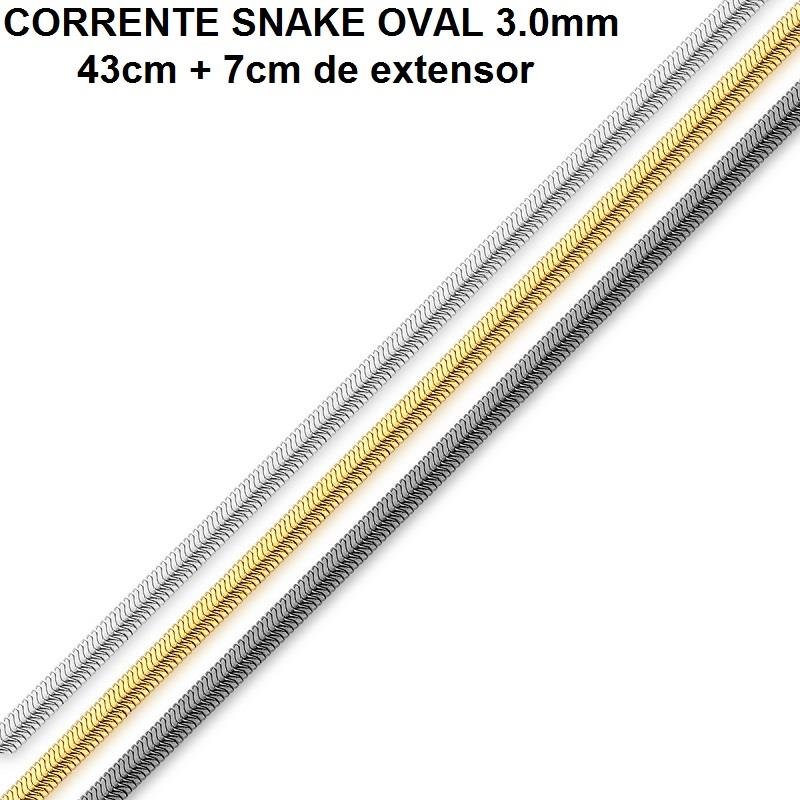 CORRENTE FOLHEADO A OURO SNAKE OVALADA 3.0 (43CM+7CM DE EXTENSOR)