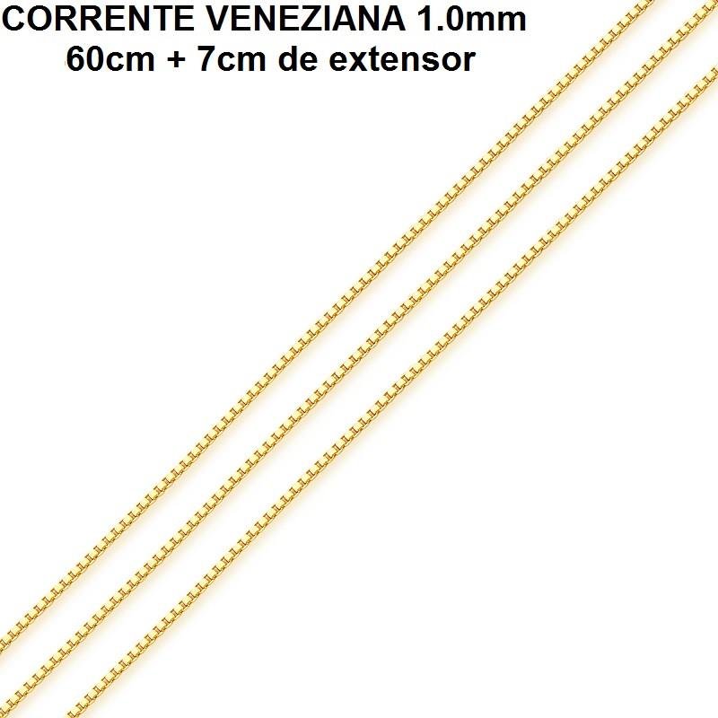 CORRENTE FOLHEADO A OURO VENEZIANA 1.0 (60CM + 7 CM EXTENSOR)