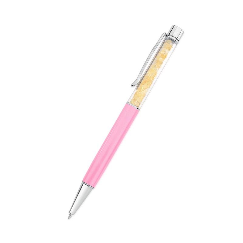 CANETA CROMADA COM PEDRAS NATURAIS - PINK